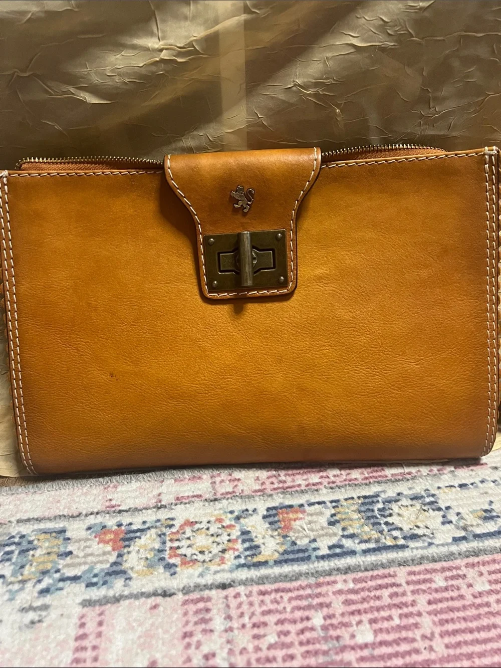 Vintage Pratesi Firenze Italian Leather Clutch Bag Cognac Brown